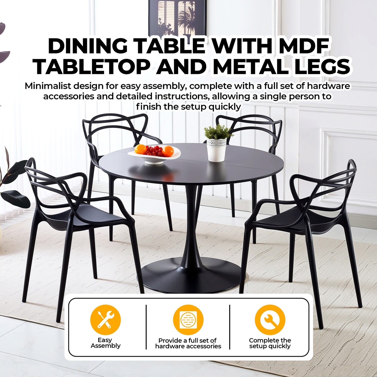 Round Tulip Dining Table 42'' Kitchen Table Pedestal Dining Table w/ MDF Top