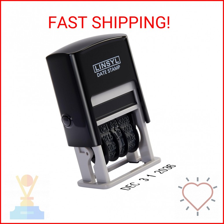 LINSYL Self-Inking Date Stamp, 12-Year Adjustable Date Stamper with Built-in Bla