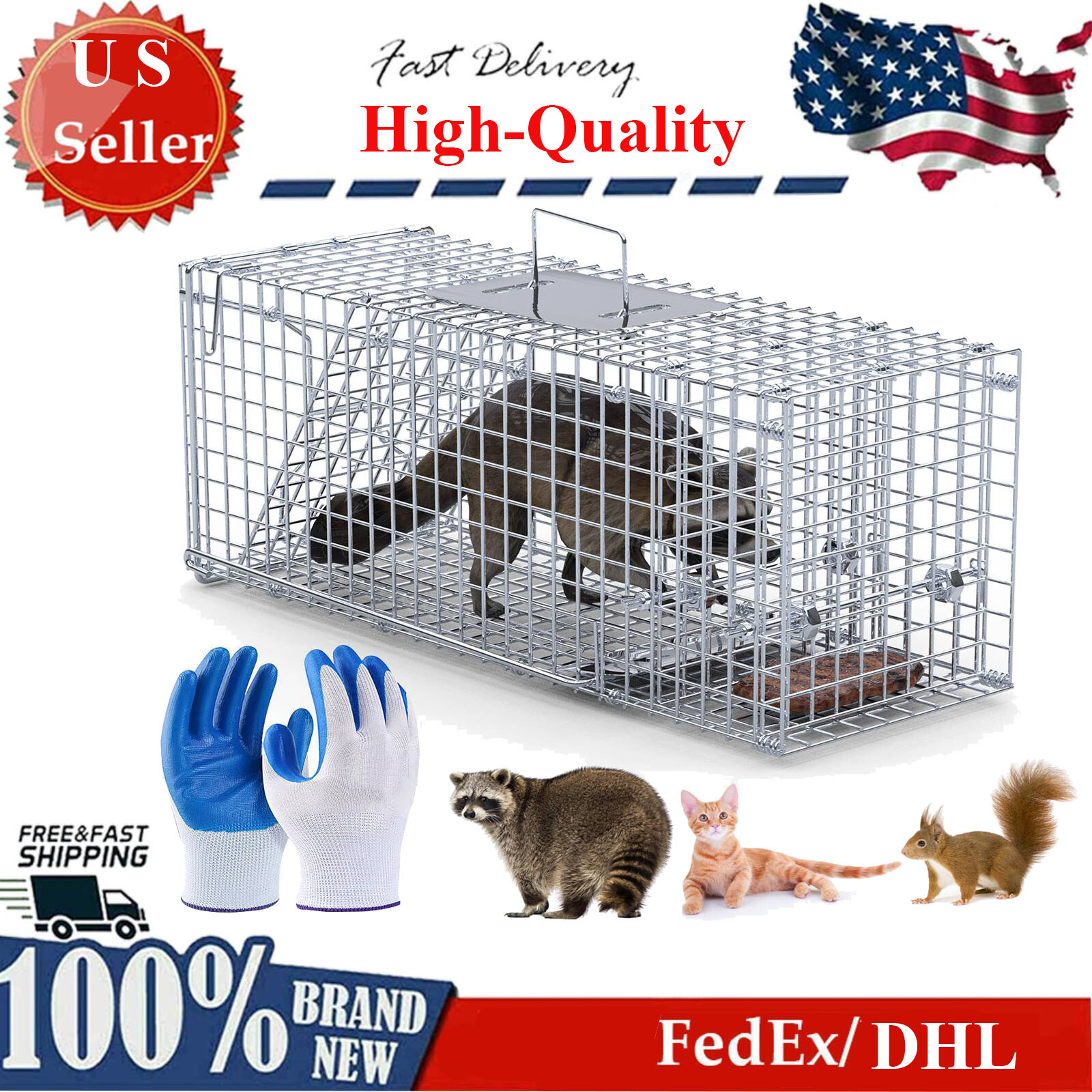 Live Feral Cat Trap Cage Folding Animal Trap Cage for Stray Cat Raccoon Possum
