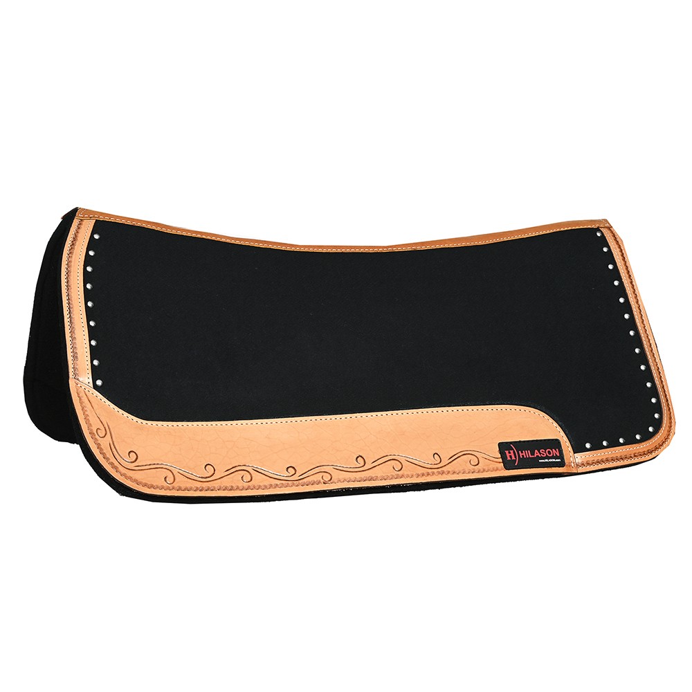 C-P815 Hilason Western Wool Felt Gel Horse Saddle Pad With Leather Border Black