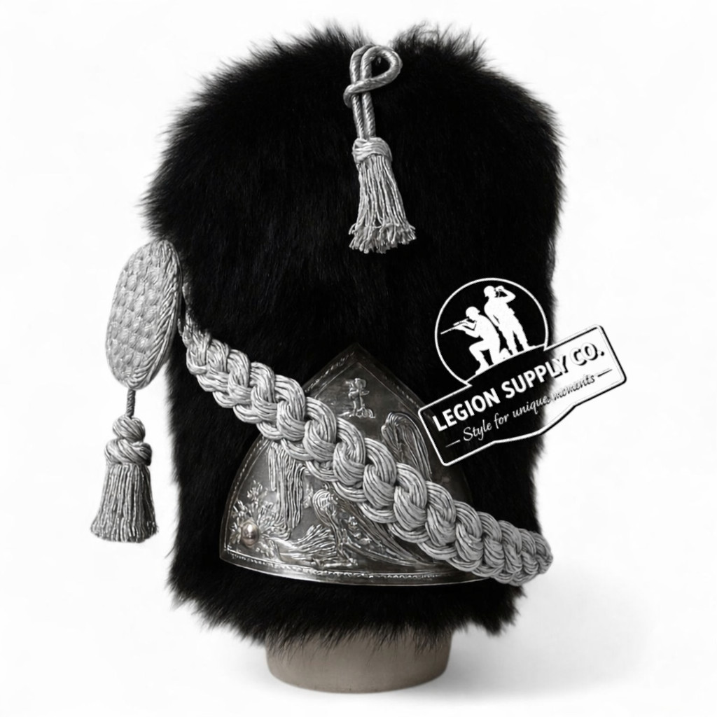 Napoleonic Guard Officer Shako Hat 100% Bearskin Grenadier Infantry Silver Repro