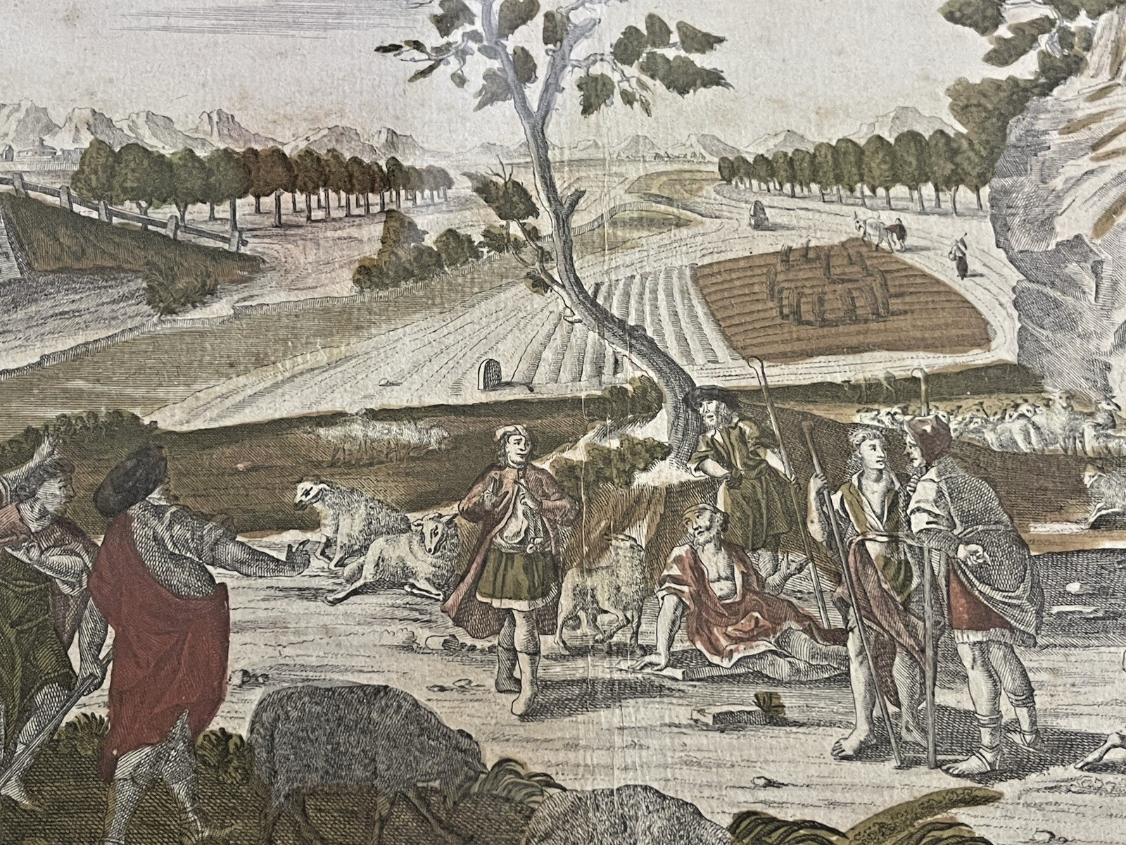 18th C Augsburg Probst Hand Colored Engraving Joseph Biblical Scene
