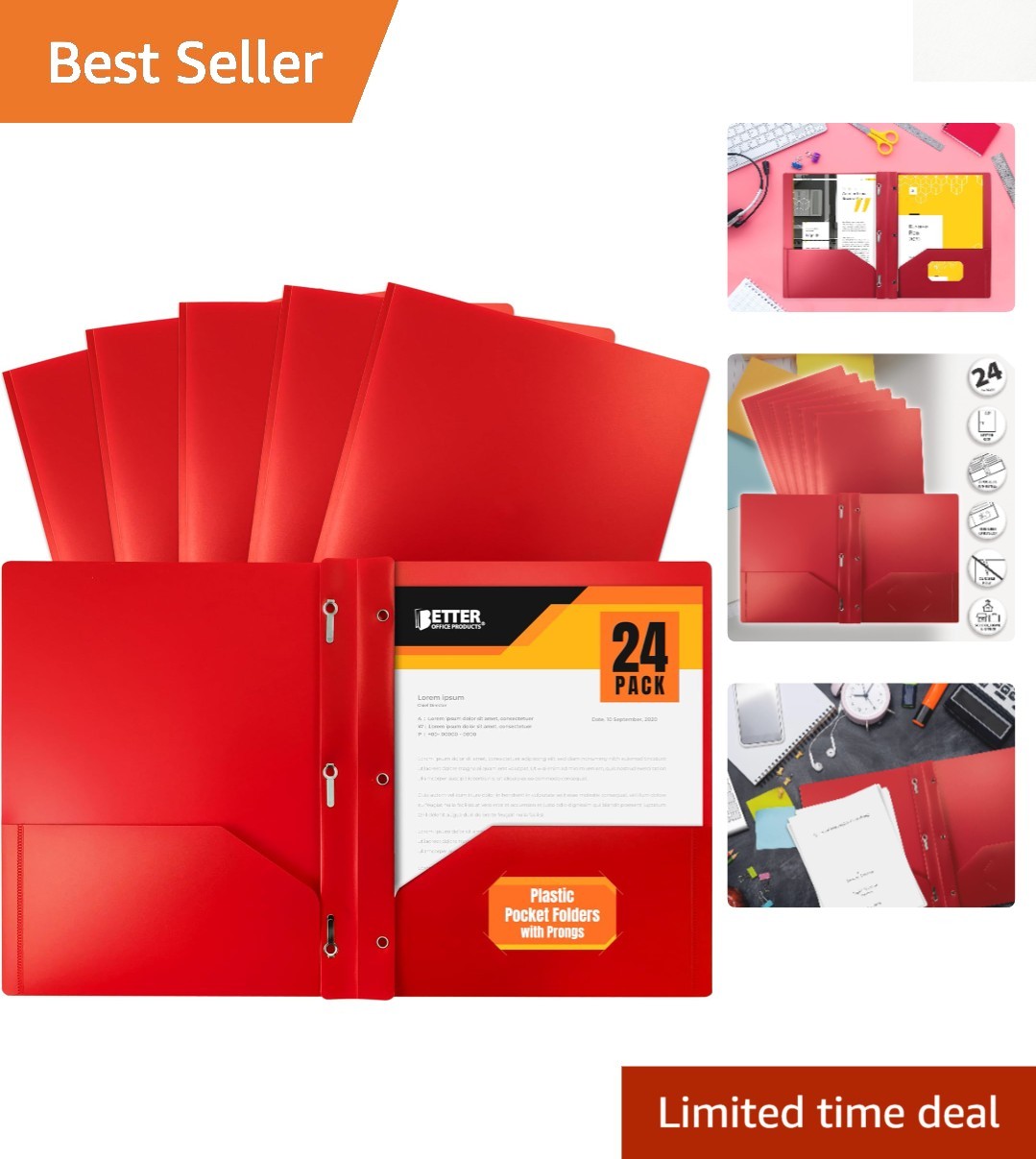 Elegant Red 24-Pack Heavyweight Poly Prong Folders for Stylish Organization