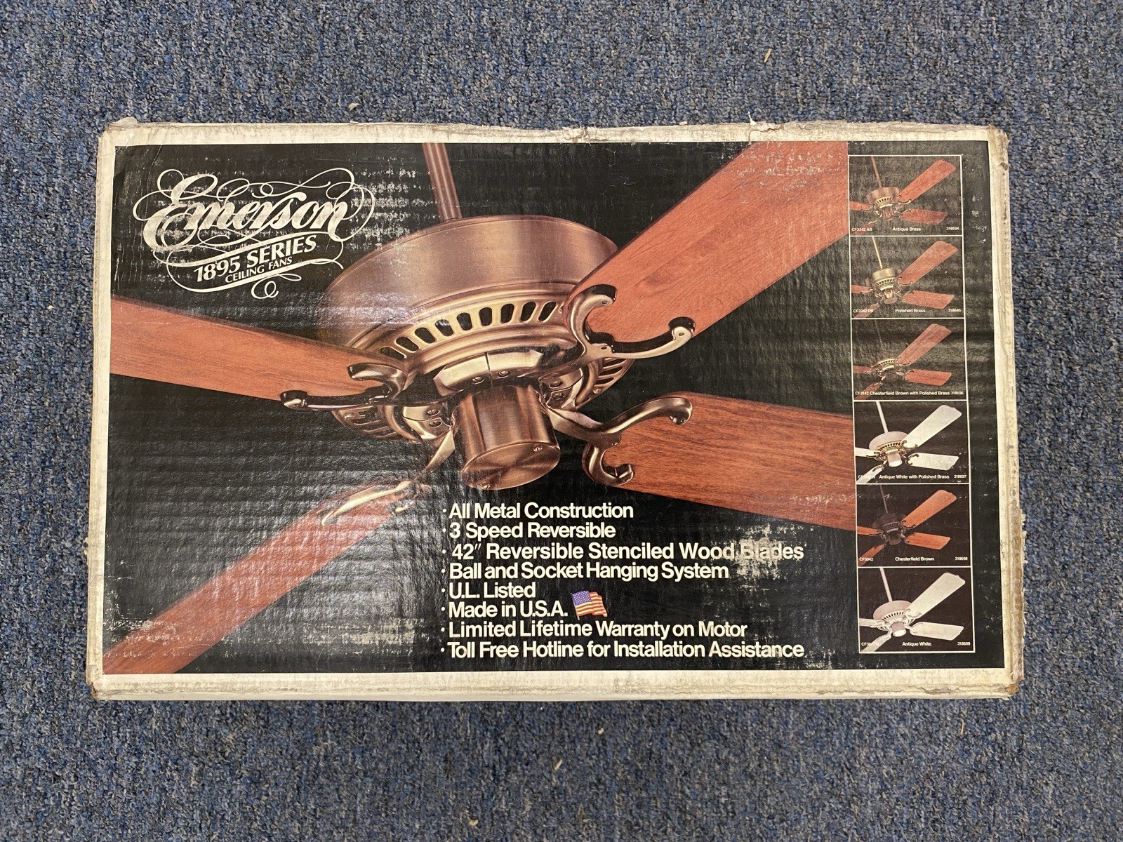 NIB Emerson 1895 Series 42” Ceiling Fan - Brown, 3 Speed, Vintage 1980’s