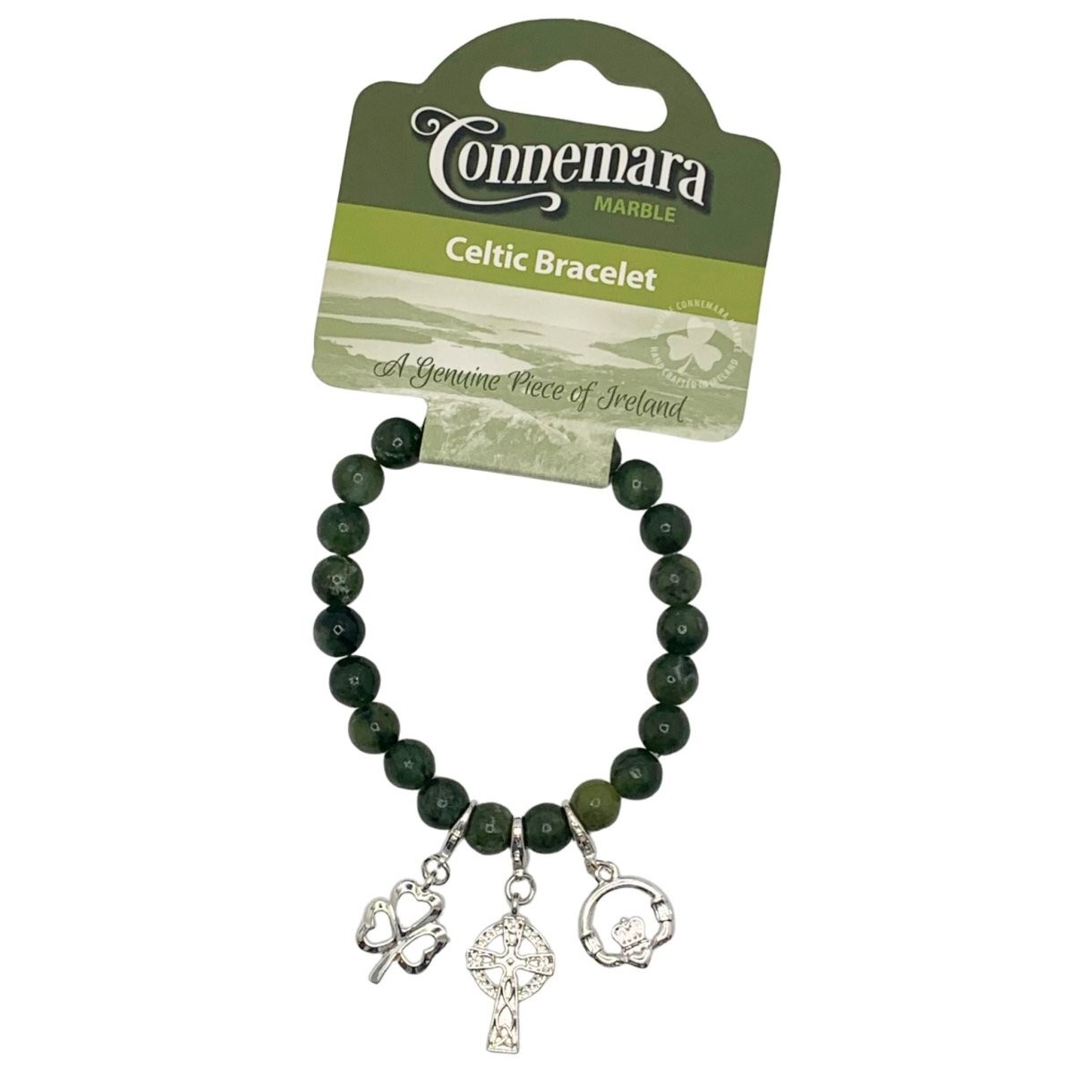 Connemara Marble Triple Icon Charm Stretch Bracelet