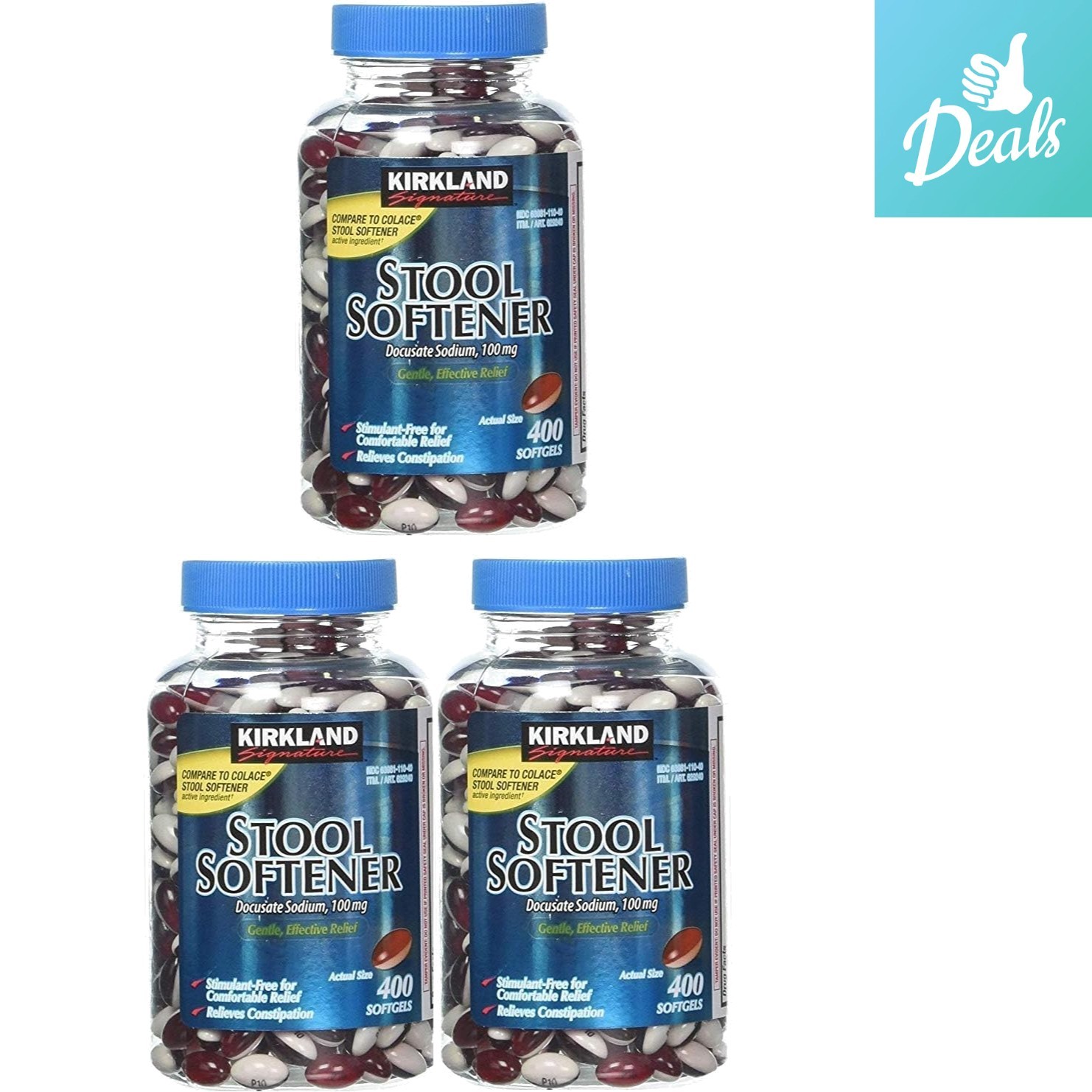 Signature 100 Mg Stool Softener 400 Softgels - Gentle Digestive Relief Pack of 3