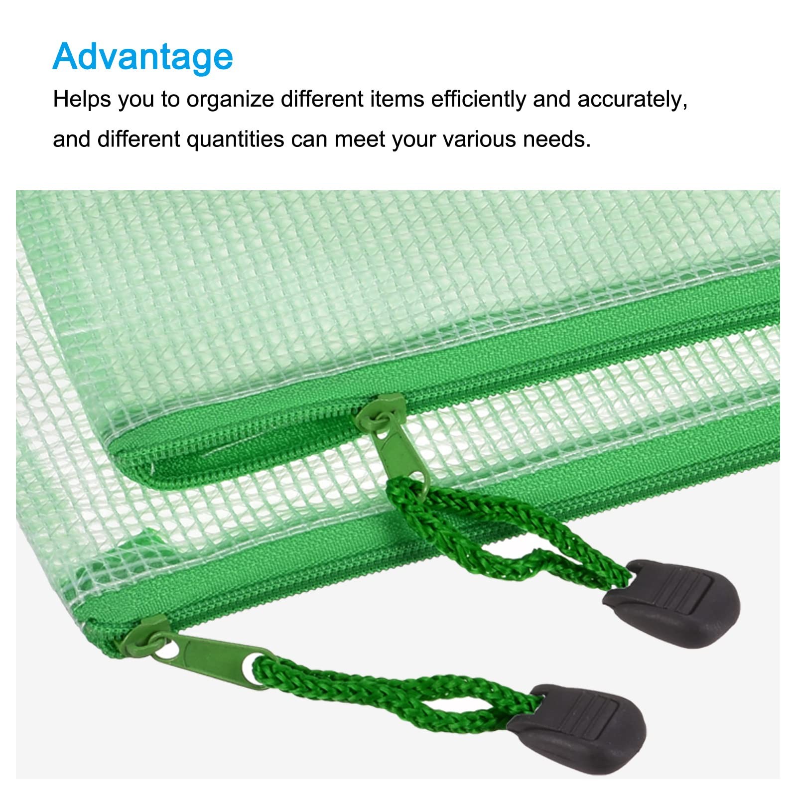 3 Pack Green Mesh Zipper Bags, B6 Size, File Document Pockets, Bill Pouch
