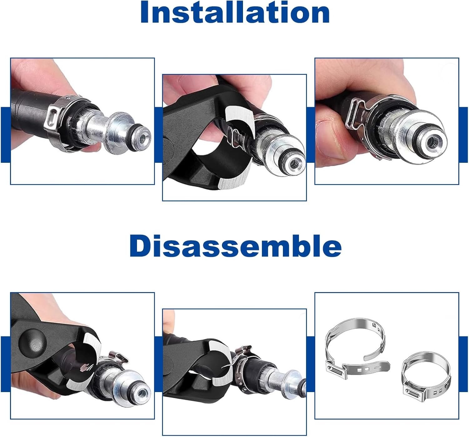 55Pcs Single Ear Hose Clamps 10.8mm-13.3mm 3/8" 304 Stainless Steel Hose Crim...