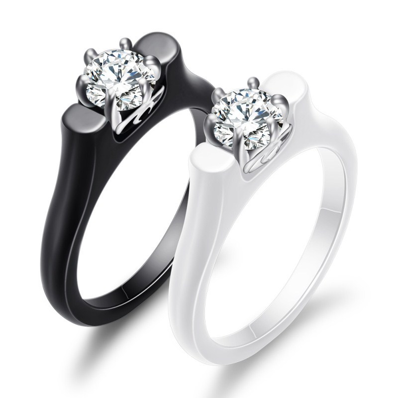 2mm Black/White Ceramic AAA CZ Band Rings Women's Wedding Stylish Ring Size 6-10