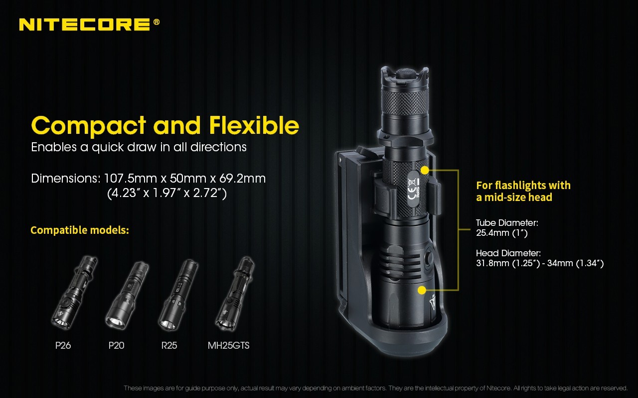 NITECORE NTH25 Rotary Flashlight Holster W/ Adjustable Belt Clip for Flashlights