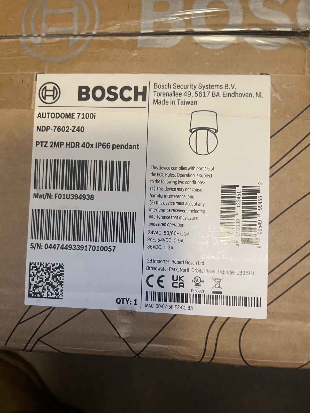 Bosch NDP-7602-Z40 AUTODOME 7100i 2MP 40x PTZ IP66 Camera New