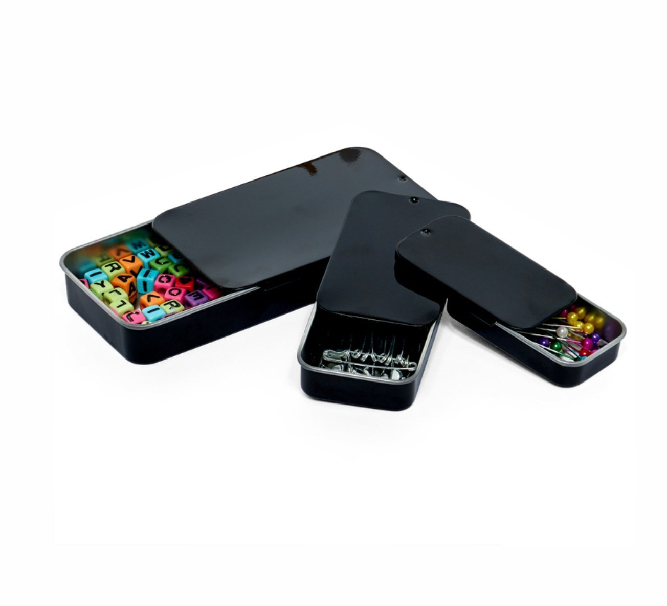 MagnaKoys®  Black rectangular tins with slider tops.