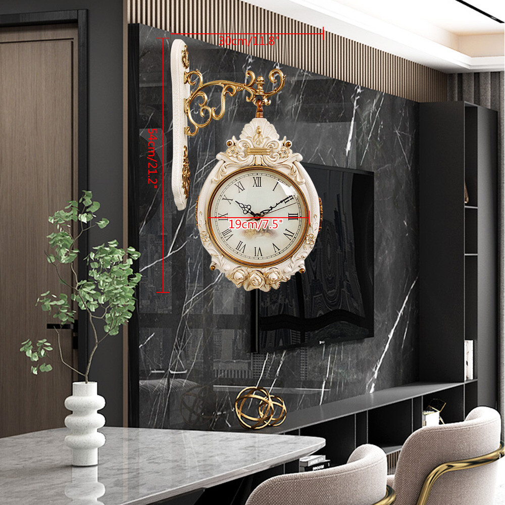 Double-Sided Wall Mounted Clock Accurate Pointer Clock Vintage Hanging Clock NEW