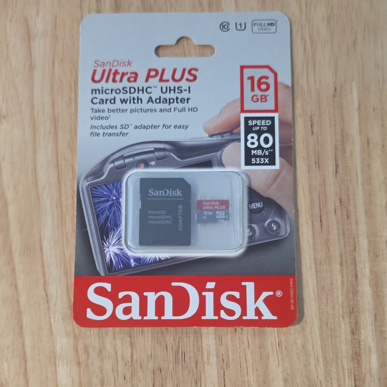 NEW SanDisk Ultra PLUS microSDHC UHS-I 16GB Class 10 Card w/ Adapter Waterproof