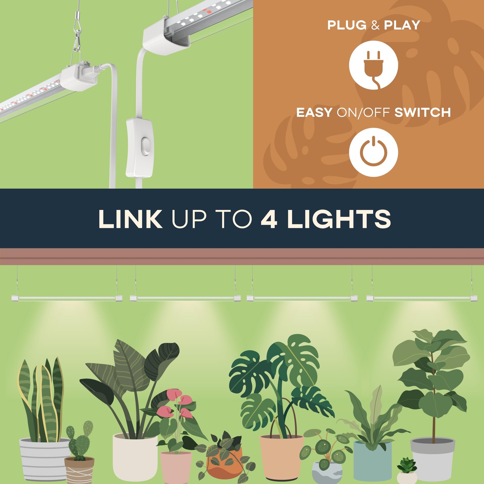 APICDOM LED Grow Light 2FT Full Spectrum Compact Linkable 2 FT, White