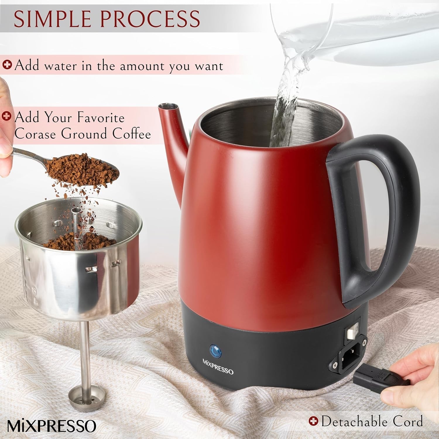 Electric Percolator Coffee Pot 4 Cup Stainless Steel Coffee Percolator Keep Warm