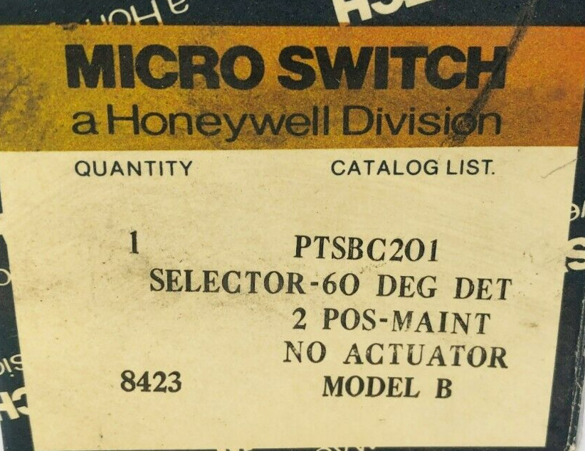 New Honeywell Microswitch PTSBC201 Selector Switch 2 Position Maintained Model B