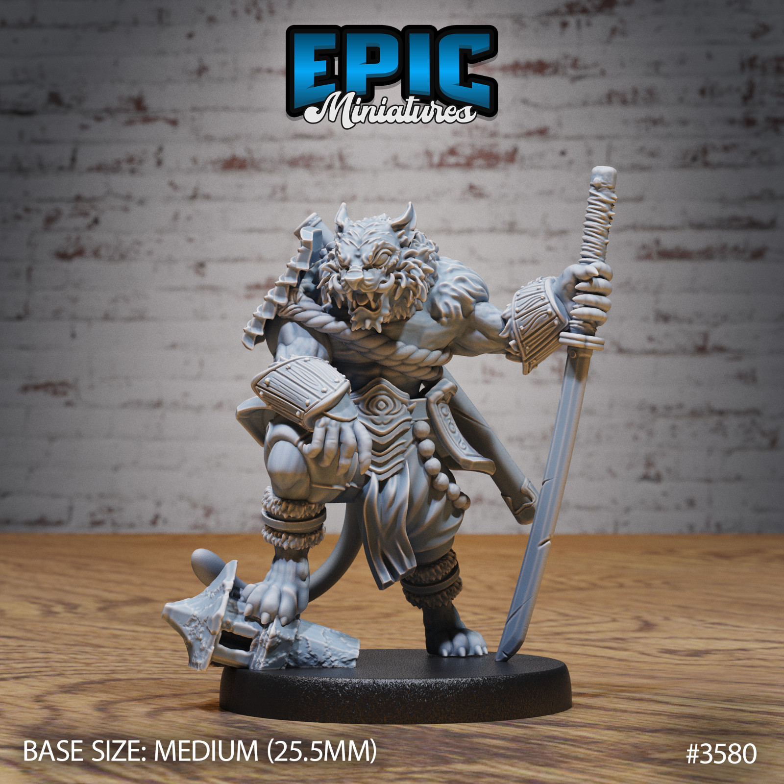 Tiger Folk Samurai A by Epic Miniatures RPG D&D Pathfinder 3D Print