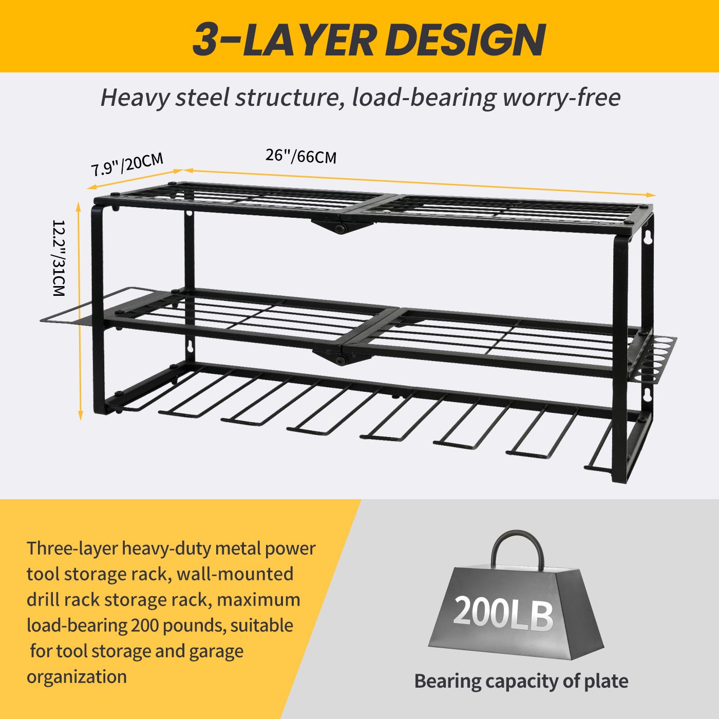 Power Tool Organizer Wall Mounted Power Tool Rack for Cordless Drill Storage
