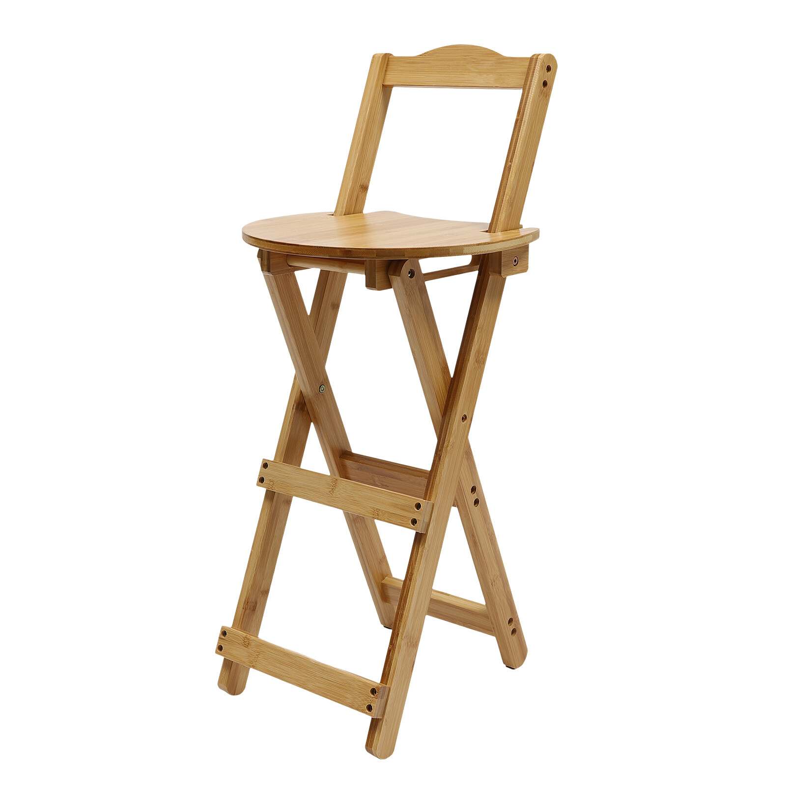 Portable Folding Bamboo Stool Tall Chair Foldable Bar Stool Porch Kitchen Chair