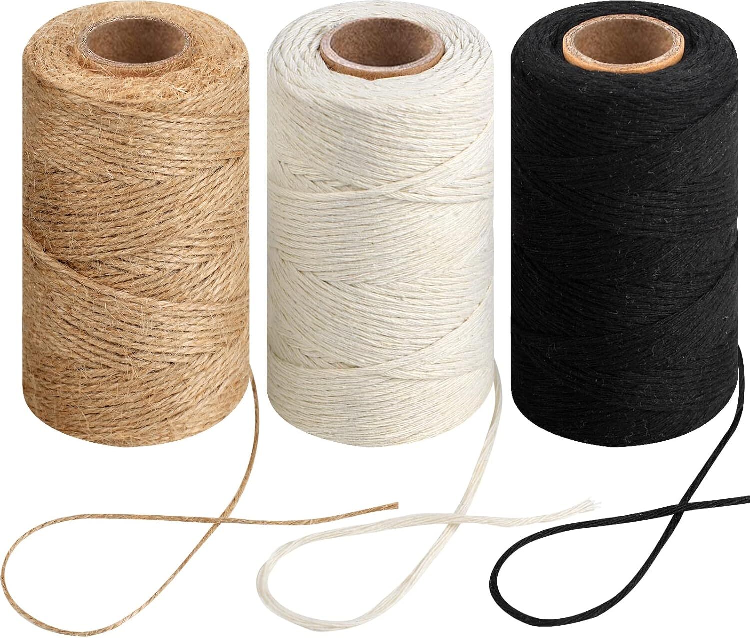 3 Rolls 984 Ft Natural Jute Twine, 2mm Thin White Cotton Rope for Crafts, Art