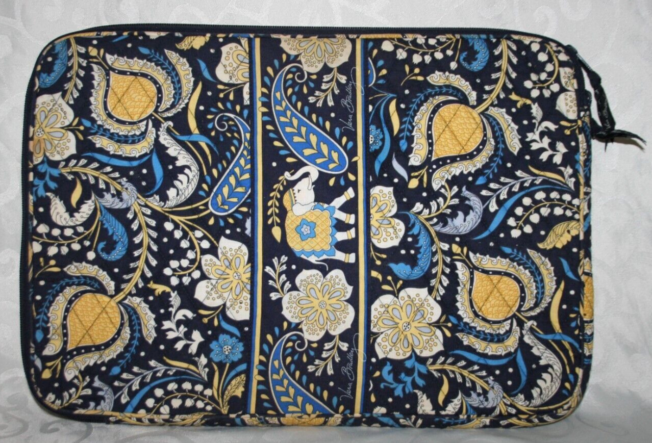 Vera Bradley ELLIE BLUE Elephant Print Laptop Case Retired Good Used Condition