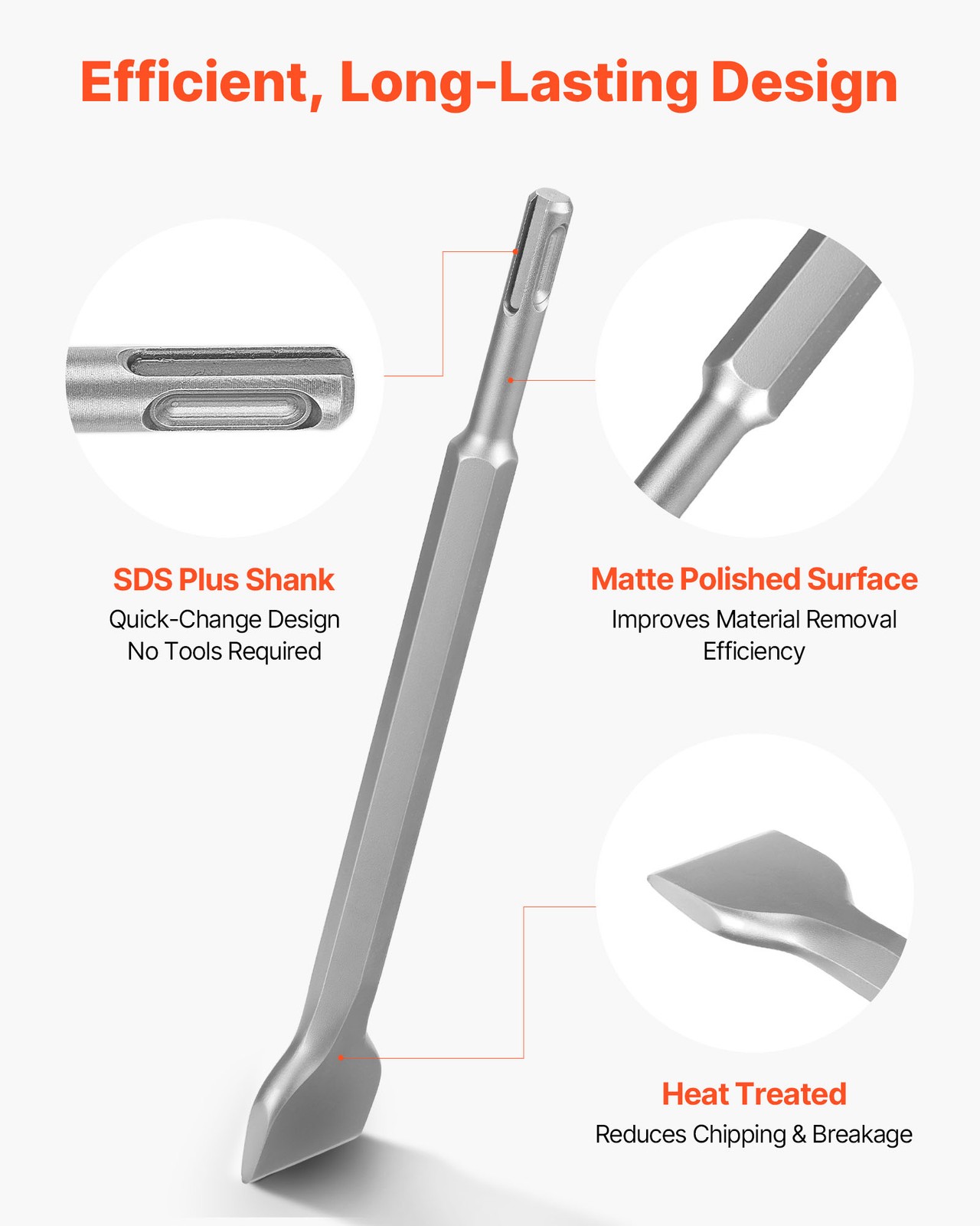VEVOR SDS Plus Chisel Set 4 pcs Point Flat Angled Spade Chisels for Demolition