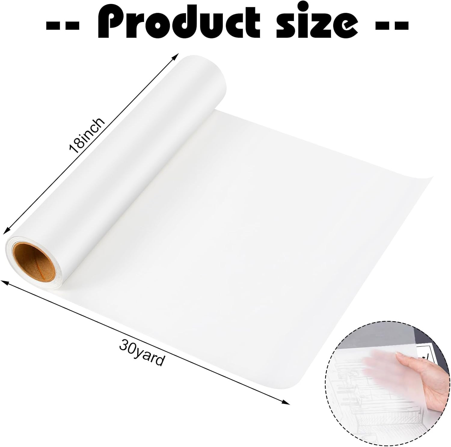 Tracing Paper Roll 18 Inch x 30 Yards White Translucent Pattern Paper Trace P...