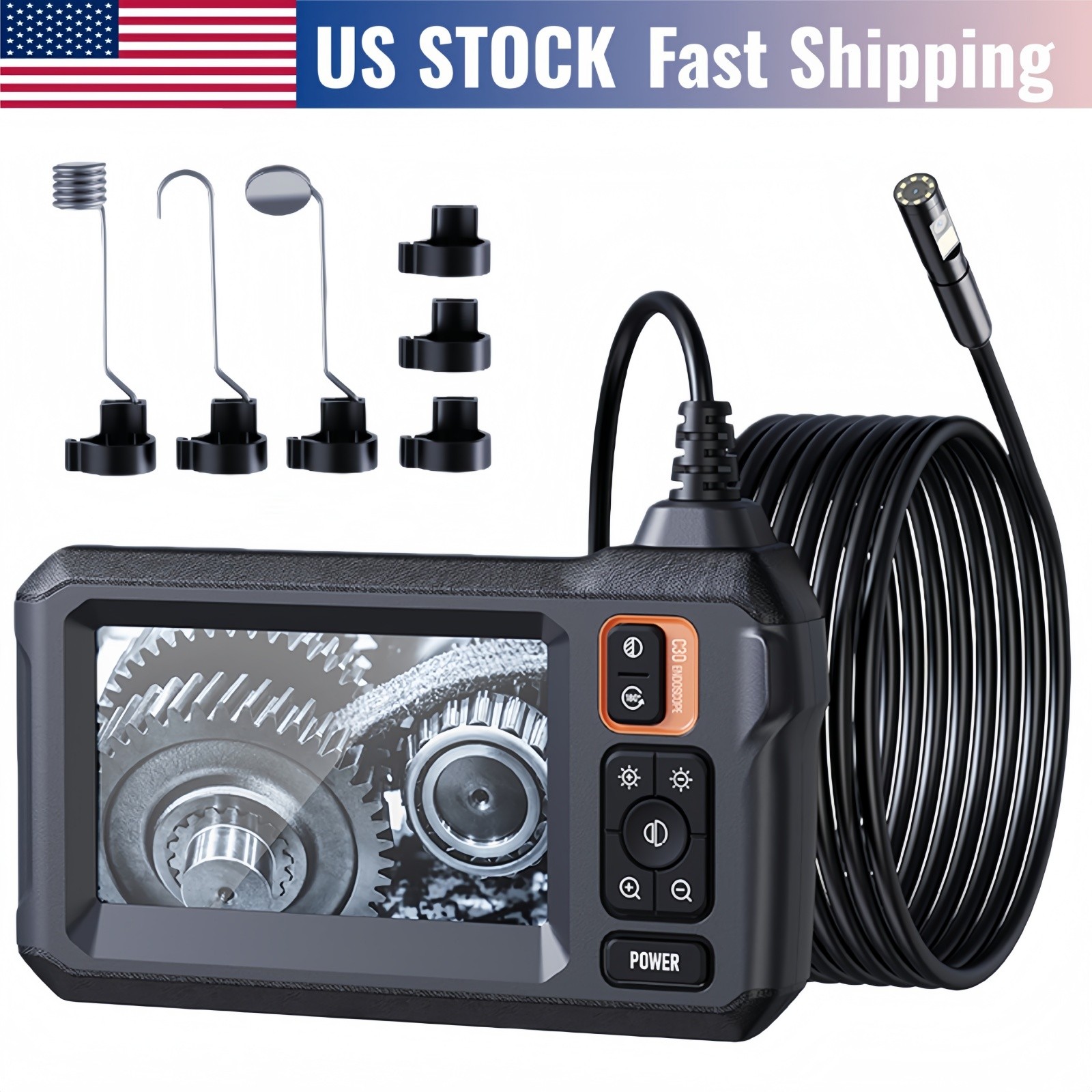 1080P HD Industrial Endoscope Borescope LCD 4.3inch 8mm Inspection Dual Lens US