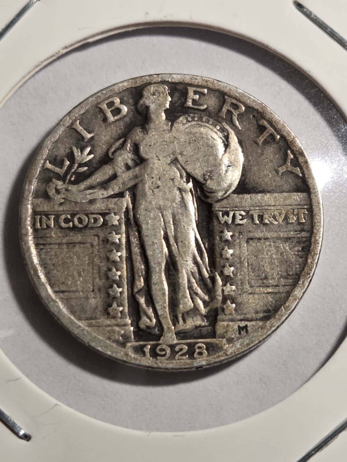 1928 Standing Liberty Silver Quarter 25c Type 3 Recessed Date Fine