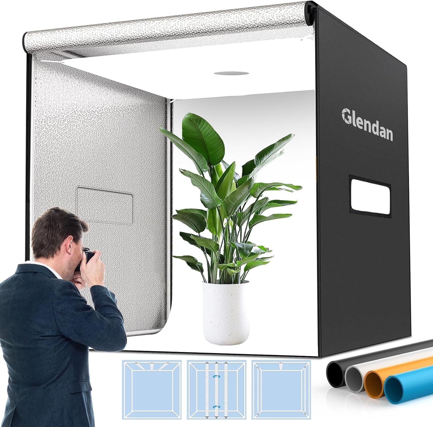 Glendan 40"x40" Light Box Photography, Large Photo Light Box with 3 Light