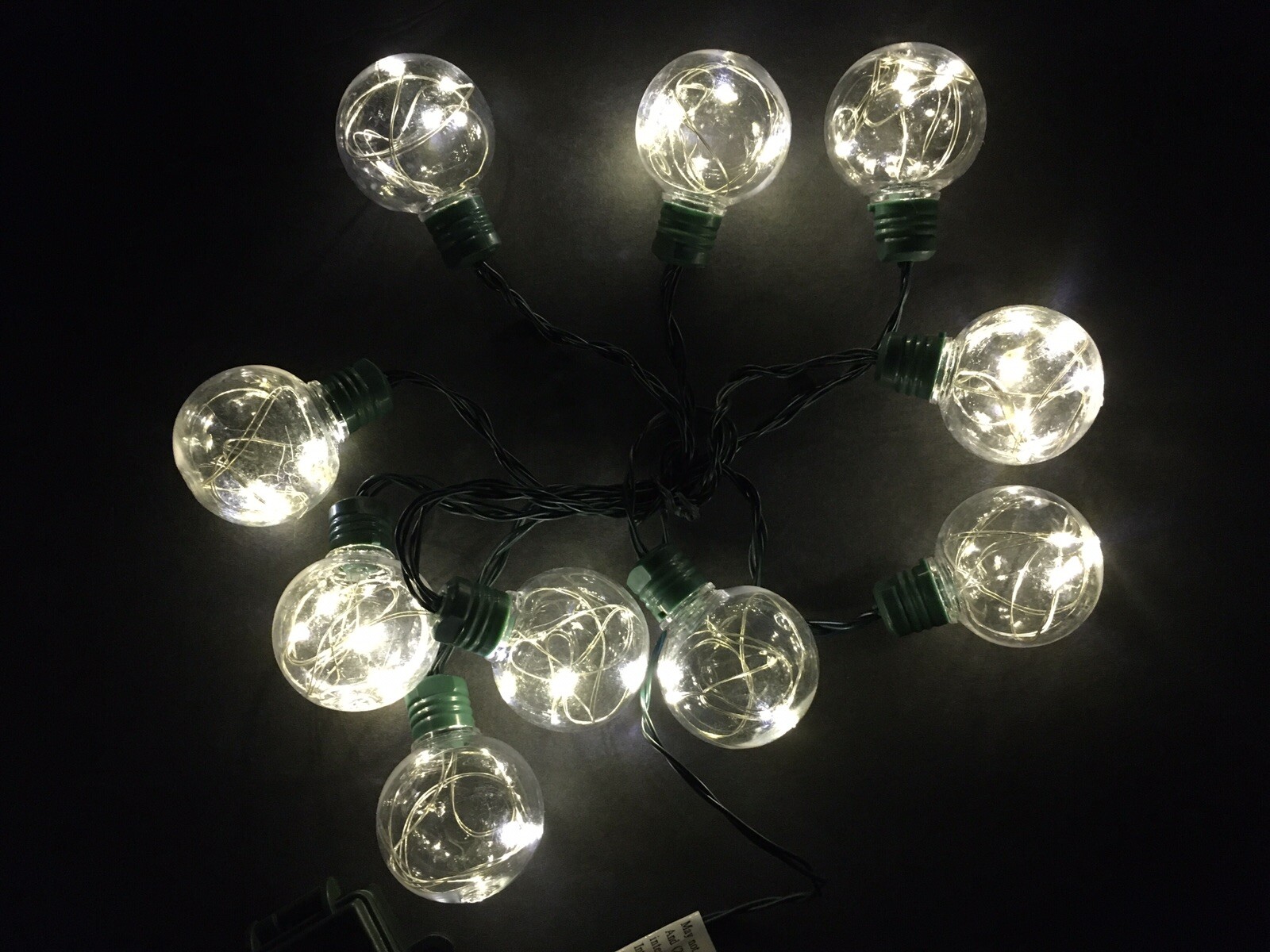 Garden Lights 10 Globe Sphere Wire LED Battery Timer Indoor/ Outdoor String 6 ft