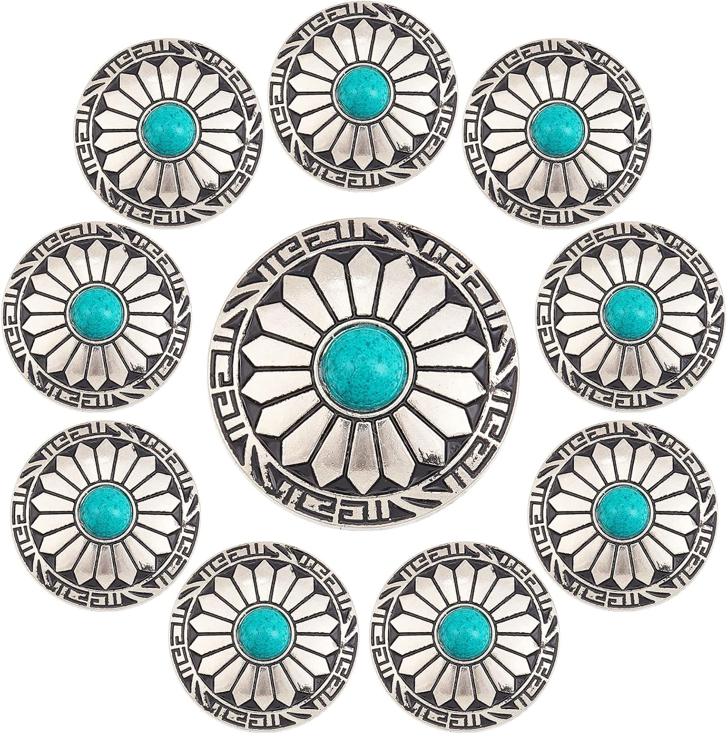 10Pcs 1-Hole Turquoise Buttons Western Conchos Screw Back round Metal Decorative