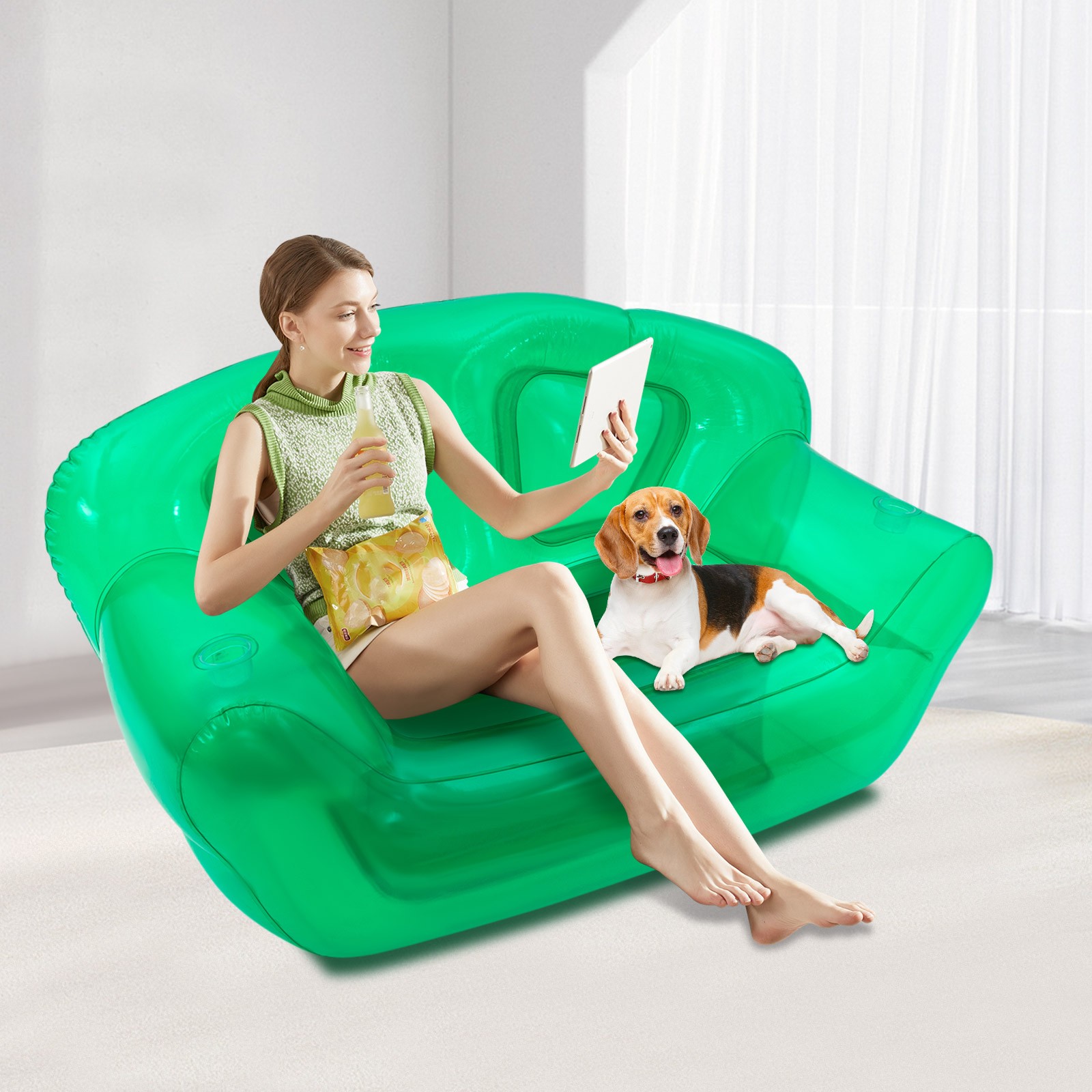 Portable Inflatable Sofa Double Person Couch Patio Yard Camping Inflatable Sofa