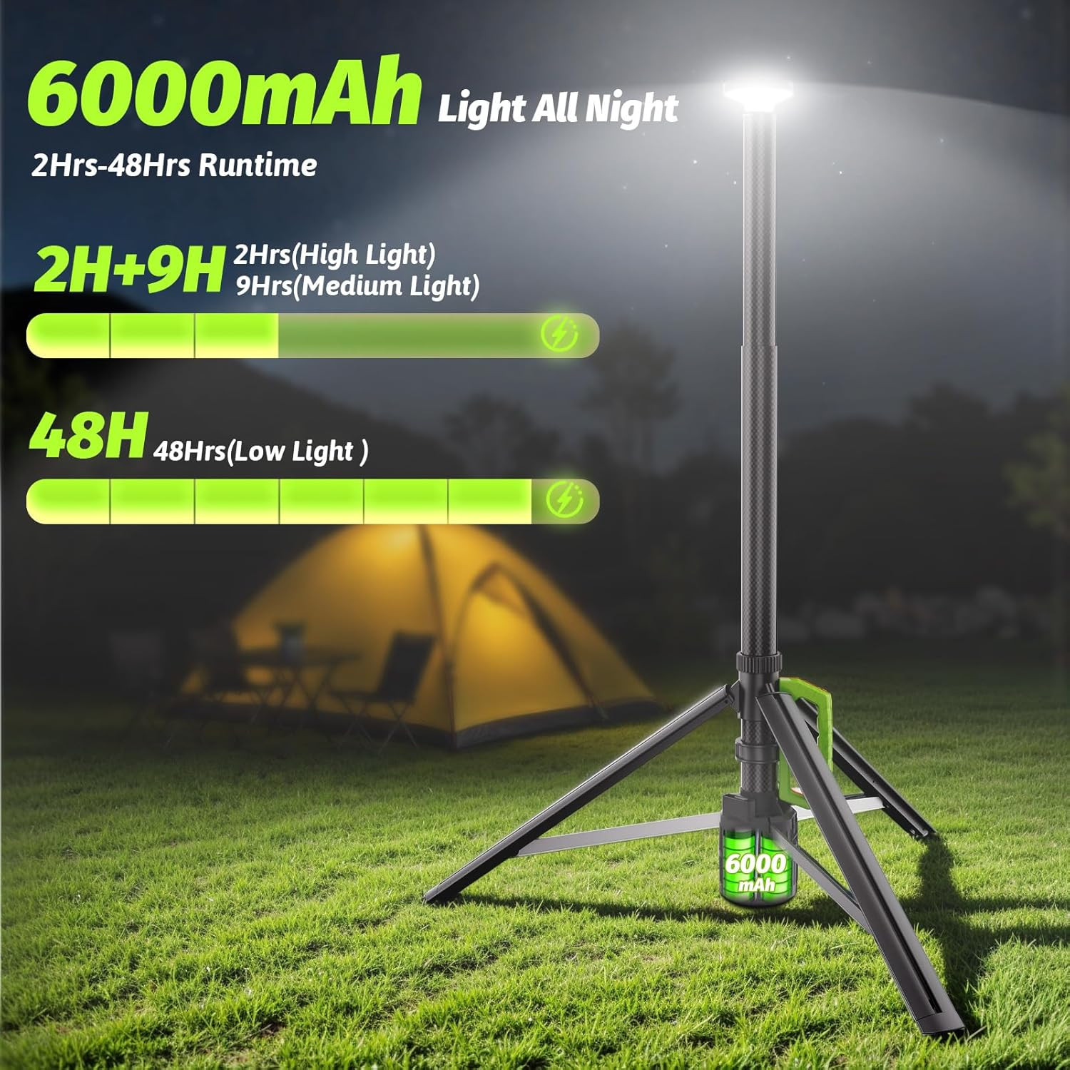Rechargeable Telescopic Camping Light, 8.4FT LED Work Light with Tripod Stand &