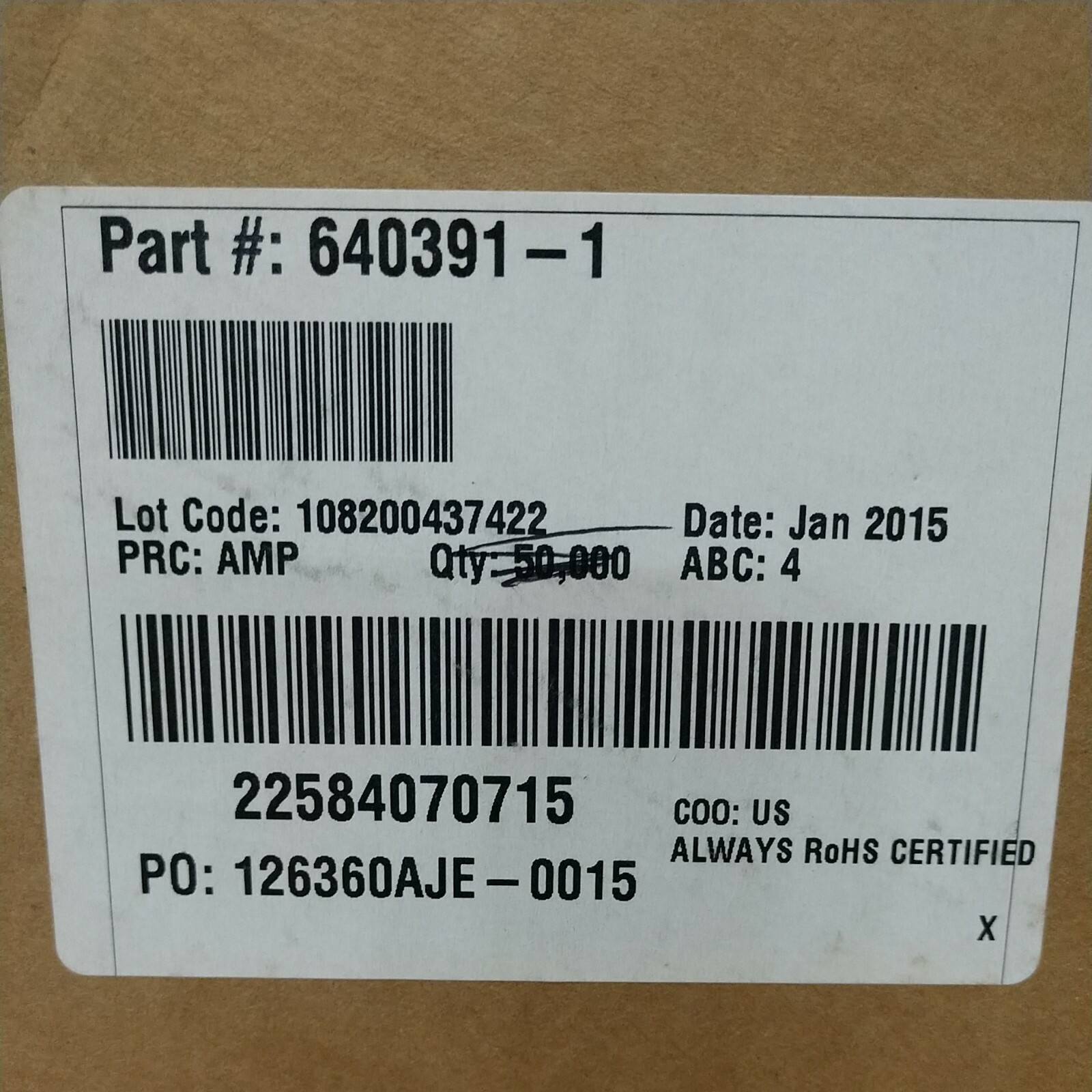 Qty. 10,000 - Terminals Pn 640391-1 Te Conectivity
