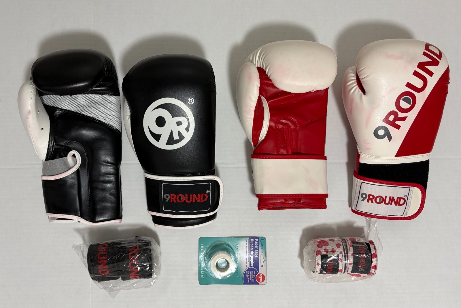 9Round Fitness Kickboxing Gloves Bundle Set (2 Pairs) + Hand Wraps & Tape - NWOB