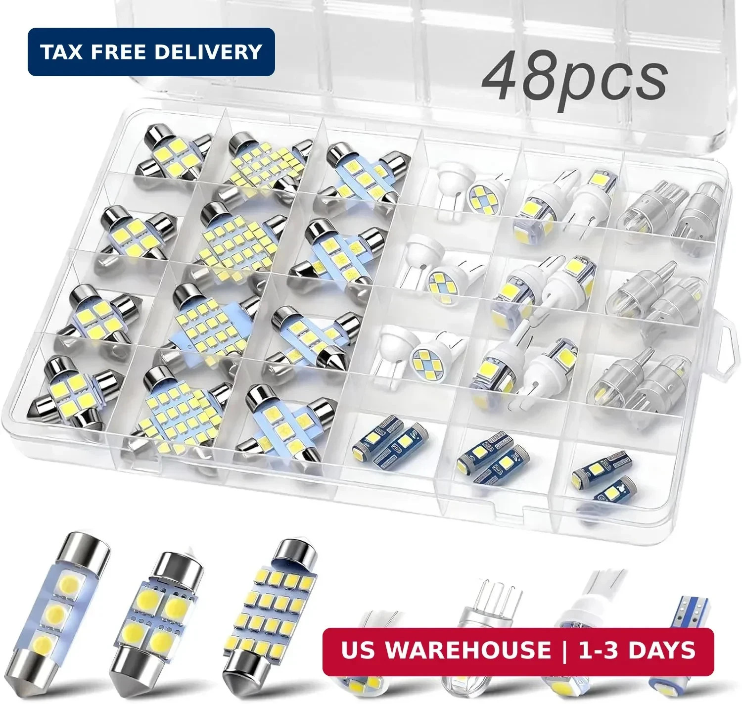 48Pcs Led Interior Car Lights Kit, 6500K White Interior Bulbs Replacement (194 T