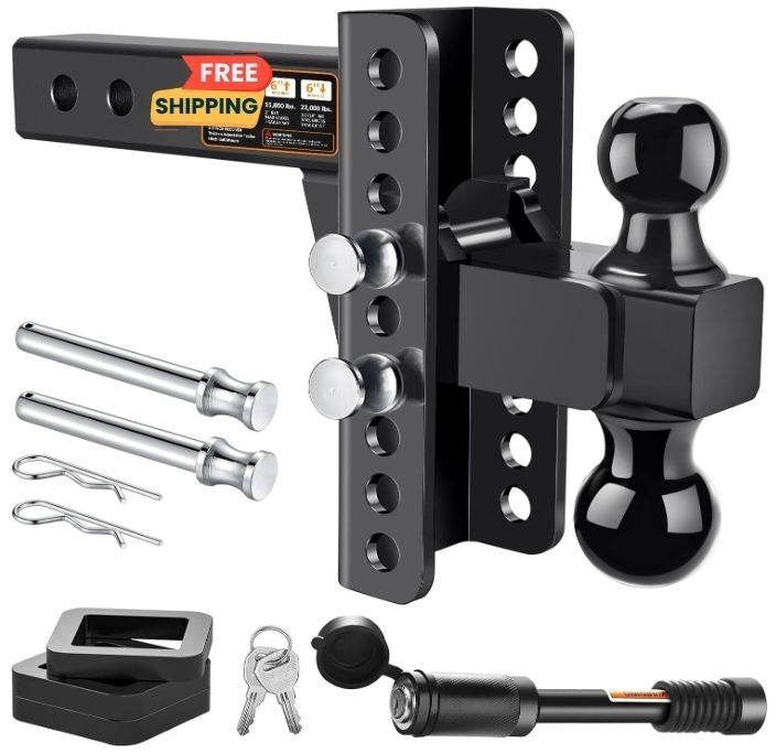 Enganche Ajustable 2.5   Doble Bola 6   22000lb Pasador Antirrobo Negro Acero