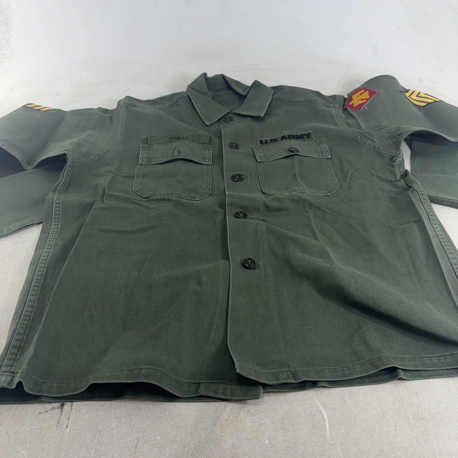 OG-107 Men's Cotton Sateen Military Shirt Olive Drab With Patches Vietnam Era