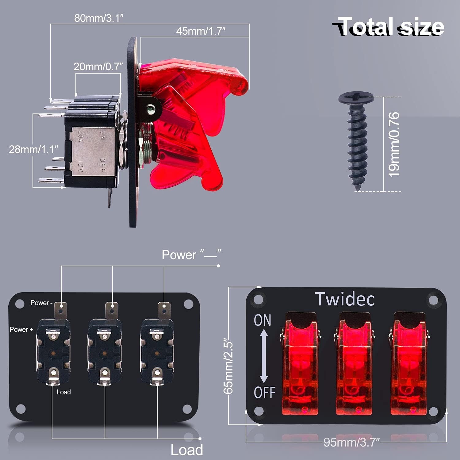 3 Gang Rocker Toggle Switch Panel with 12V LED Light Toggle Switch 20A Heavy Dut