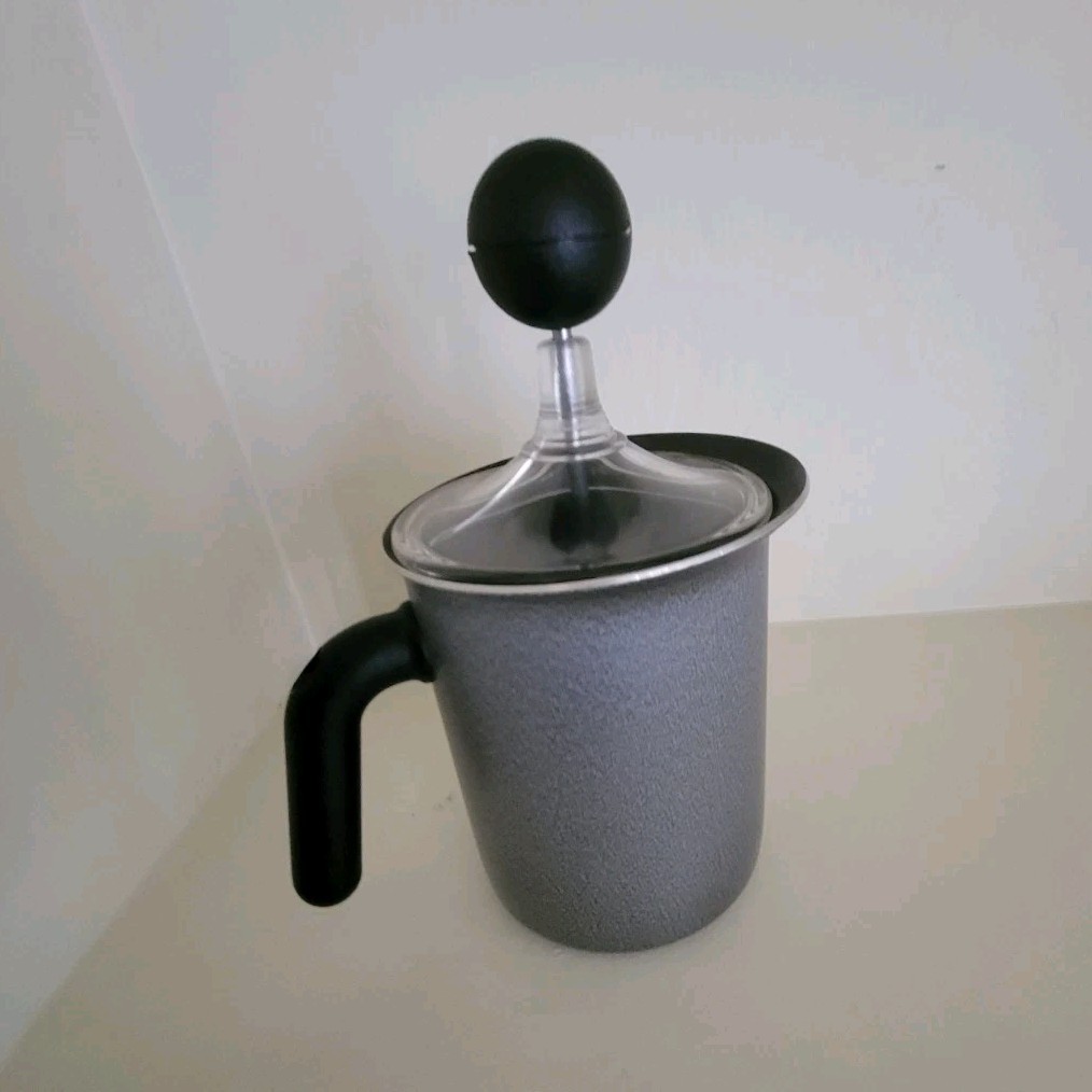 Frabosk Creamer Manual Milk Frother Silver Black Metal Plastic