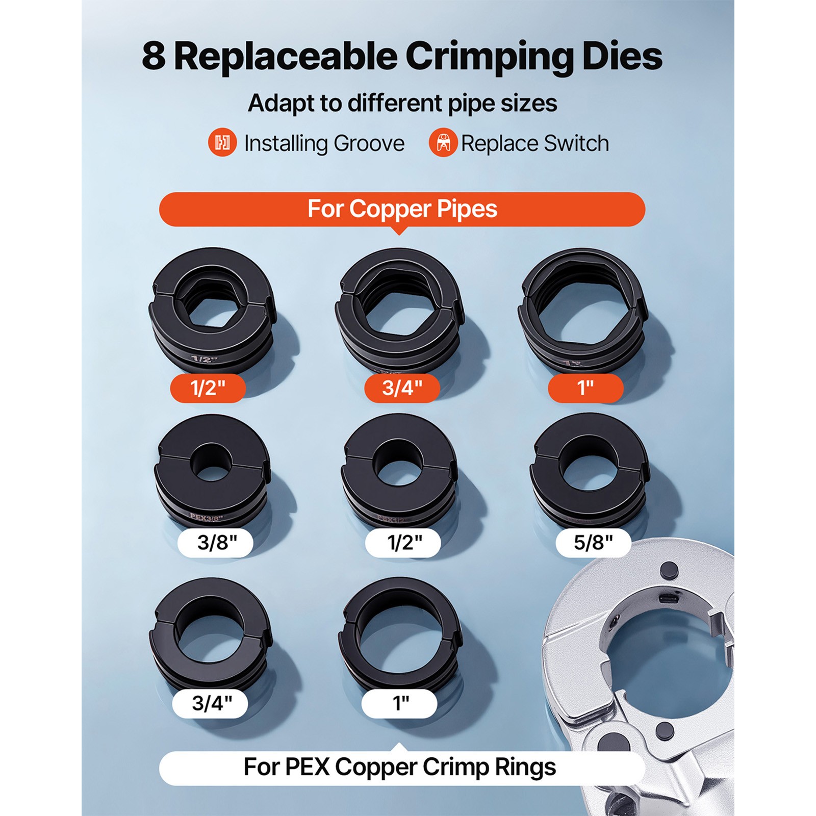 Uimoso Hydraulic Copper Pipe Crimping Tool with 8 Interchangeable Jaws