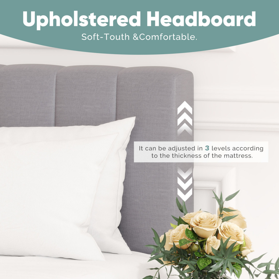 The Headboard Is Made Of Grey Upholstered Headboard Wooden Bed Board Frame