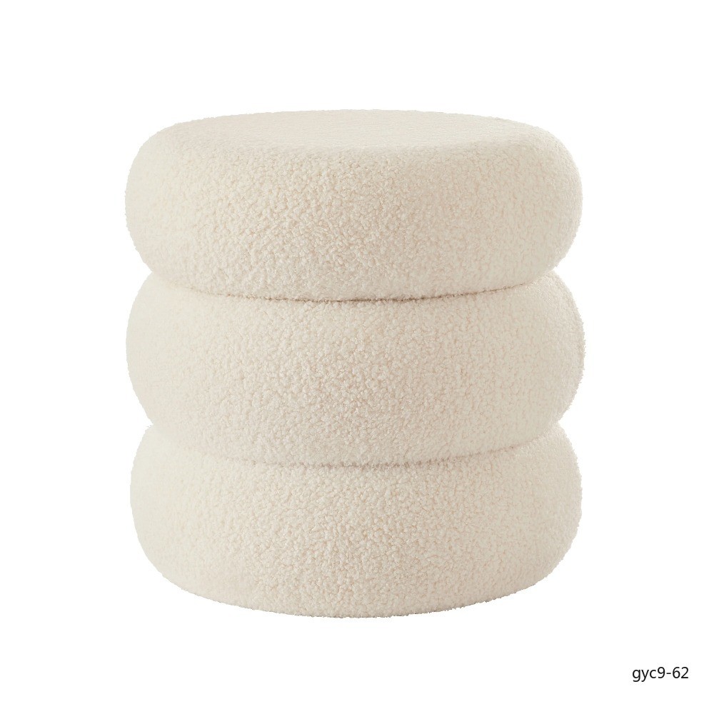 Cream Boucle Cloud Storage Ottoman Soft Upholstered Footstool Organizer
