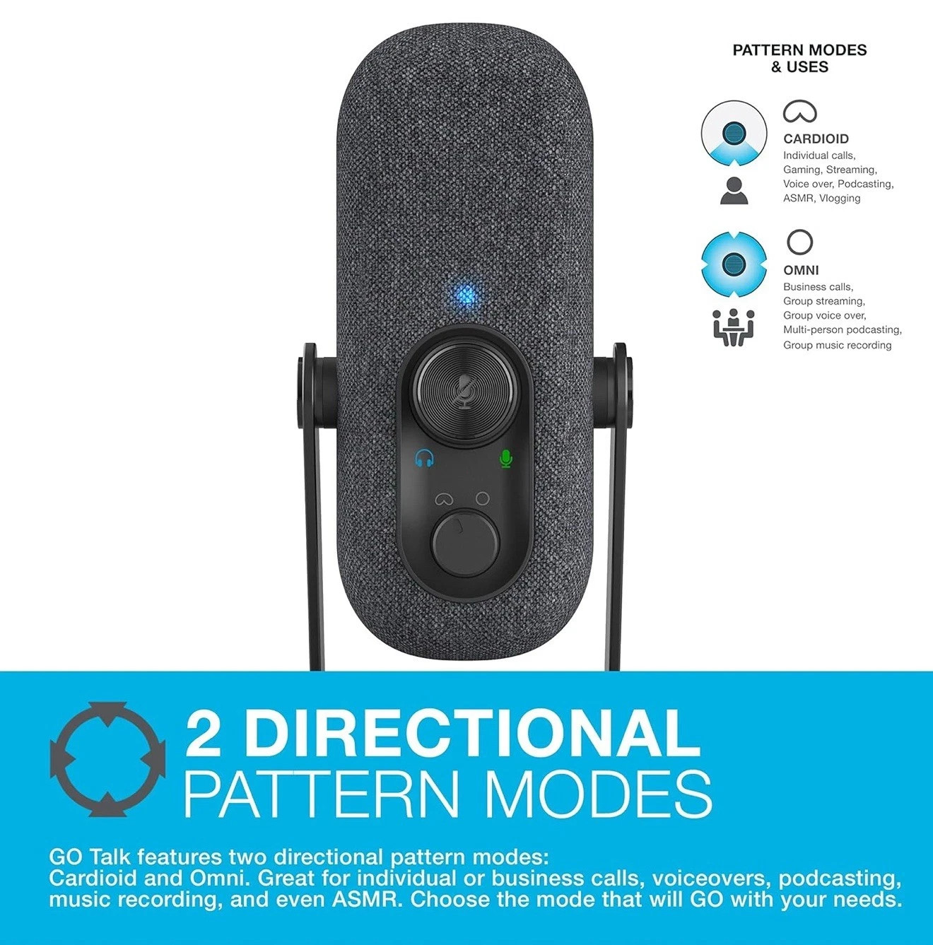 NIB - JLab Go Talk USB Desktop Microphone - 2 Directional Pattern Modes