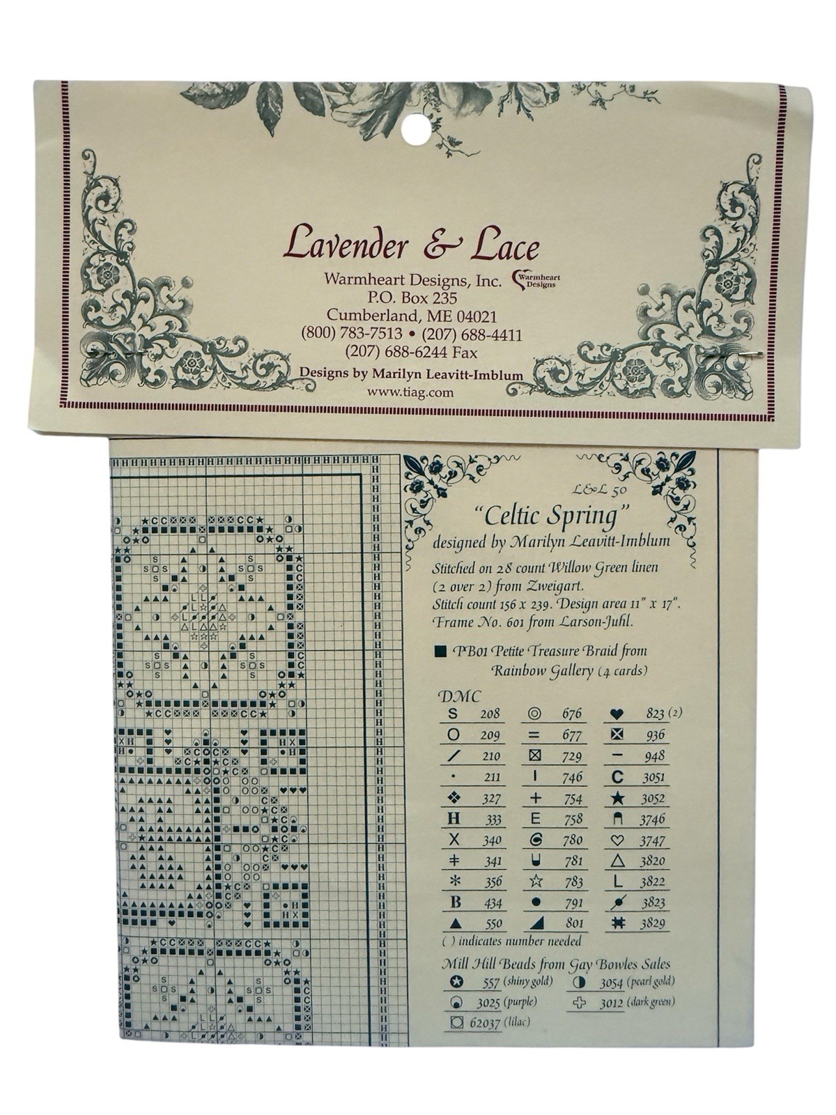 Lavender & Lace Celtic SPRING Cross Stitch Pattern Kit By Marilyn Leavitt-Imblum