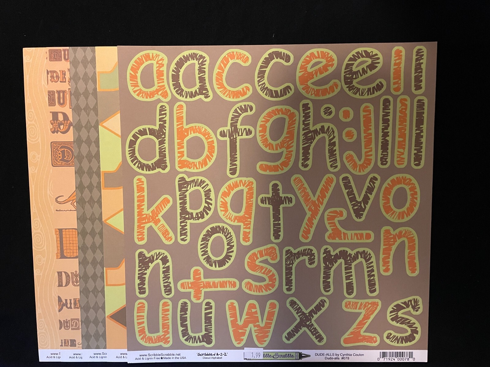 SCRIBBLE SCRABBLE "DUDE-ALLS" 12X12 DS HEAVY PAPERS AND ALPHABET