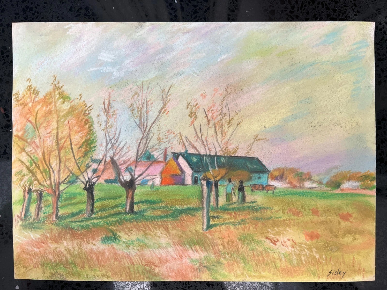 ALFRED SISLEY Drawing on paper (Handmade) signed and stamped mixed media.