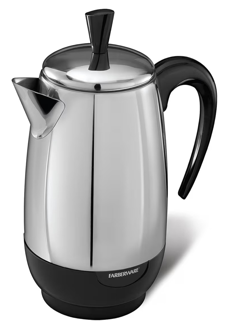 Farberware Electric Coffee Percolator, Stainless Steel, No-Drip Spout, 2-12 Cup